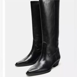 Zara Black Flat Cowboy Boots Sz 7.5